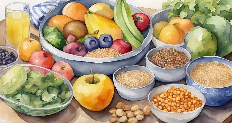 Your Natural Health - A colorful spread of high-fiber foods, including fruits, vegetables, whole grains, legumes, nuts, and seeds.
